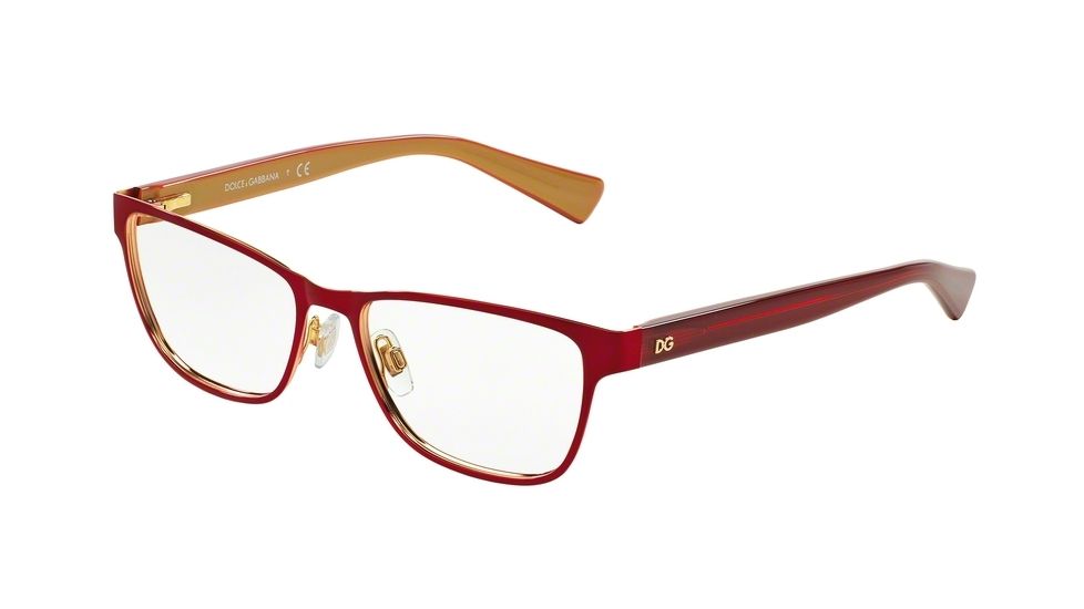 Dolce&amp;Gabbana DG1273 Single Vision Prescription Eyeglasses 1270-53 - Top Red On Gold Frame