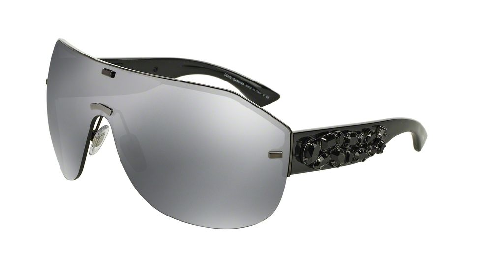 Dolce&amp;Gabbana DG2150B Sunglasses 12866G-37 - Black Gunmeal Frame, Grey Mirror Black Lenses