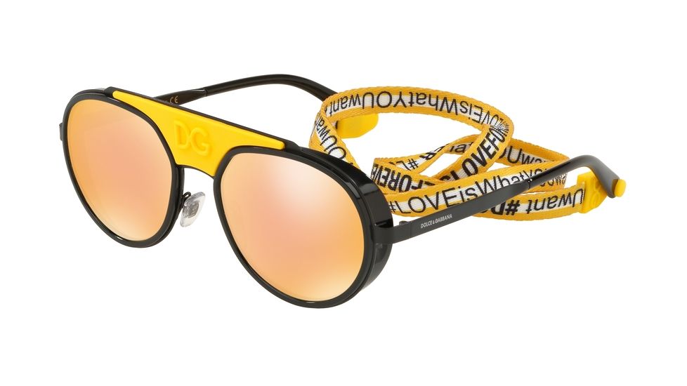 Dolce&amp;Gabbana DG2210 Sunglasses 11067J-55 - Matte Black / Black Frame, Orange Mirror Pink Lenses