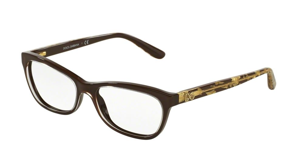 Dolce&amp;Gabbana DG3221 Progressive Prescription Eyeglasses 2918-53 - Crystal On Brown Frame