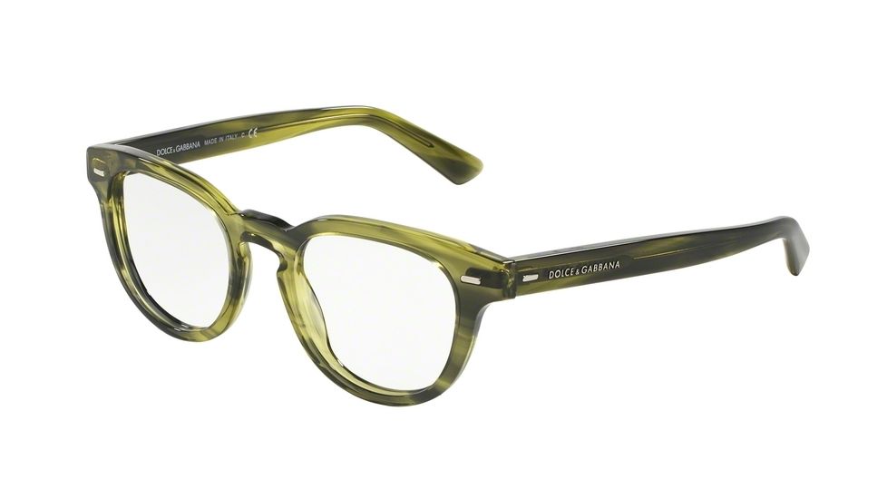 Dolce&amp;Gabbana DG3225 Progressive Prescription Eyeglasses 2926-48 - Striped Olive Green Frame