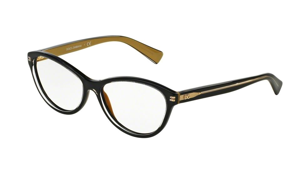 Dolce&amp;Gabbana DG3232 Progressive Prescription Eyeglasses 2955-53 - Top Black On Gold Frame