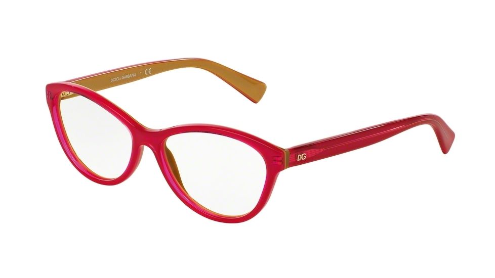 Dolce&amp;Gabbana DG3232 Progressive Prescription Eyeglasses 2957-53 - Top Fuxia On Gold Frame