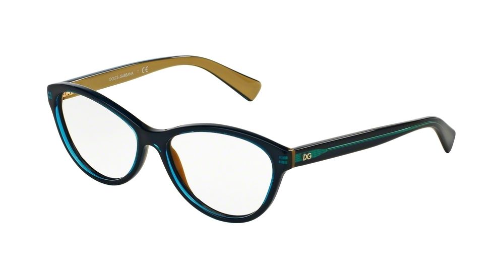 Dolce&amp;Gabbana DG3232 Progressive Prescription Eyeglasses 2958-53 - Top Petroleum On Gold Frame