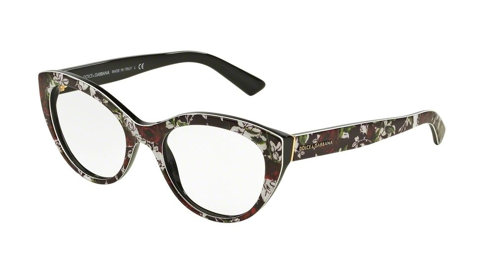 Dolce&amp;Gabbana DG3246F Eyeglass Frames 3019-53 - Top Rose Print/black Frame