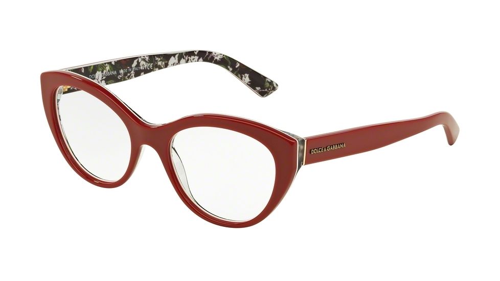 Dolce&amp;Gabbana DG3246F Eyeglass Frames 3020-53 - Top Red/rose Print Frame
