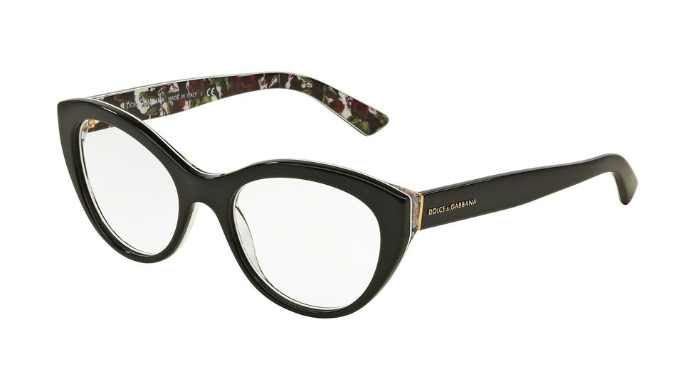 Dolce&amp;Gabbana DG3246F Eyeglass Frames 3021-53 - Top Black/rose Print Frame