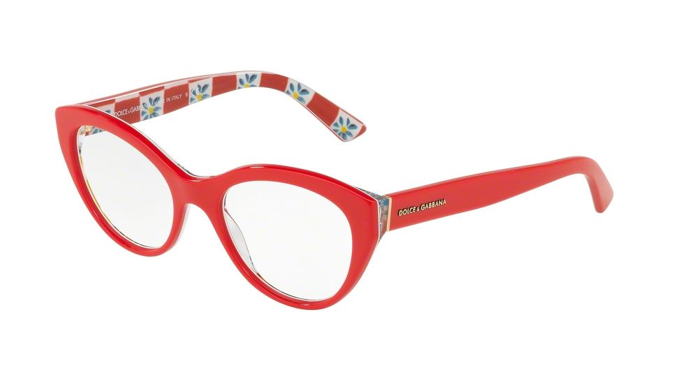 Dolce&amp;Gabbana DG3246F Eyeglass Frames 3129-53 - Red On Mambo Print Frame