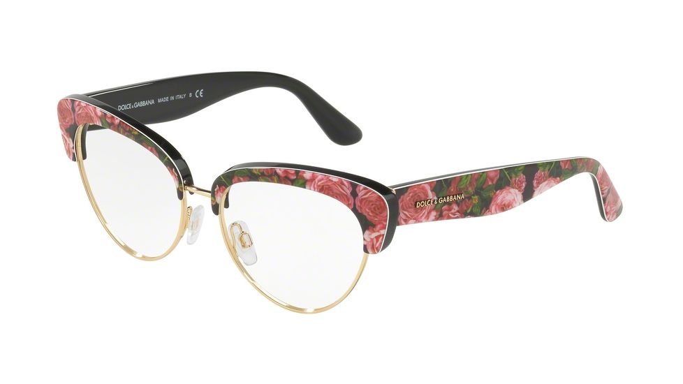 Dolce&amp;Gabbana DG3247 Eyeglass Frames 3127-53 - Print Rose On Black Frame