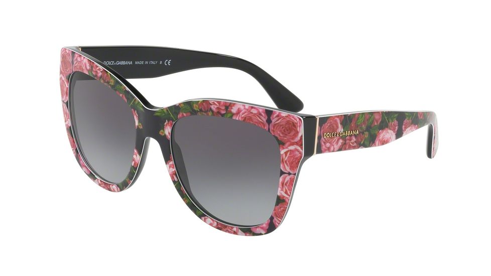 Dolce&amp;Gabbana DG4270F Single Vision Prescription Sunglasses DG4270F-31278G-55 - Lens Diameter 55 mm, Frame Color Print Rose On Black