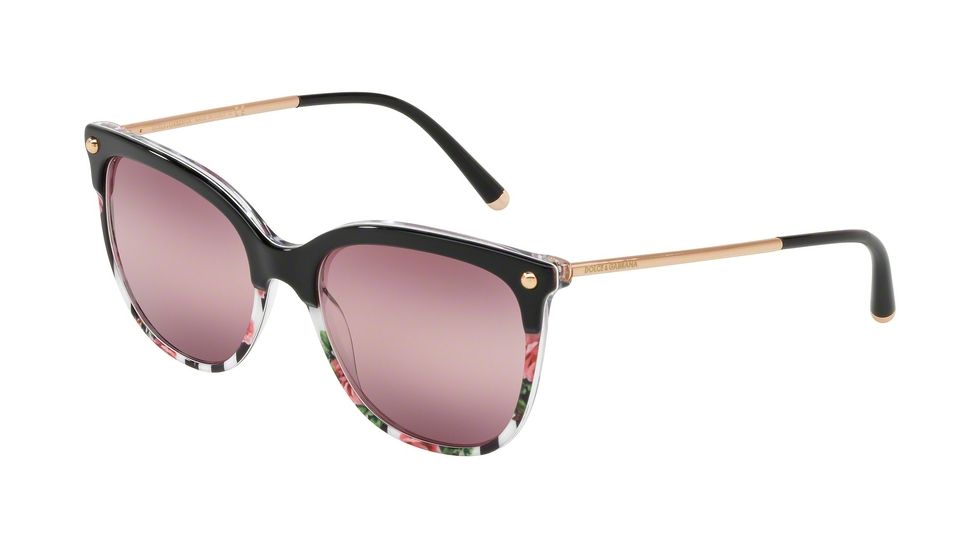 Dolce&amp;Gabbana DG4333 Sunglasses 3173W9-55 - Top Black On Print Rose/stripe Frame, Pink Bigradient Purple Lenses