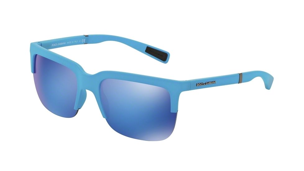 Dolce&amp;Gabbana DG6097 Sunglasses 301525-58 - Azure Rubber Frame, Green Mirror Light Blue Lenses