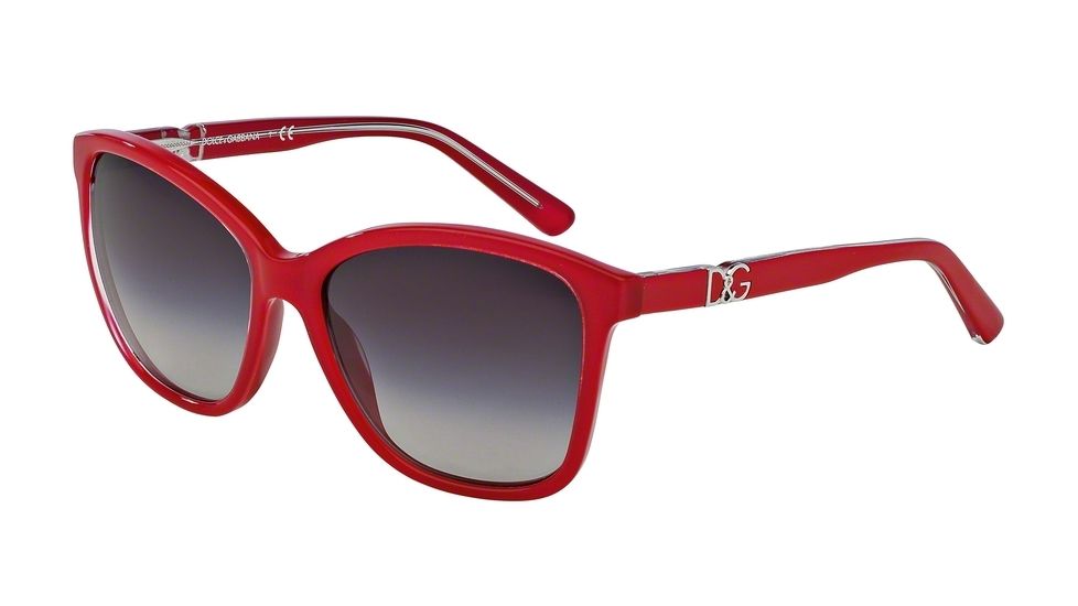 Dolce&amp;Gabbana ICONIC LOGO DG4170P Sunglasses 27758G-57 - Top Crystal On Pearl Red Frame, Grey Gradient Lenses