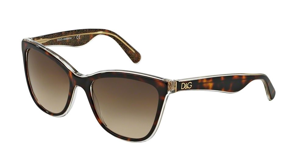 Dolce&amp;Gabbana LIP GLOSS DG4193 Sunglasses 273813-56 - Top Havana/glitter Gold Frame, Brown Gradient Lenses