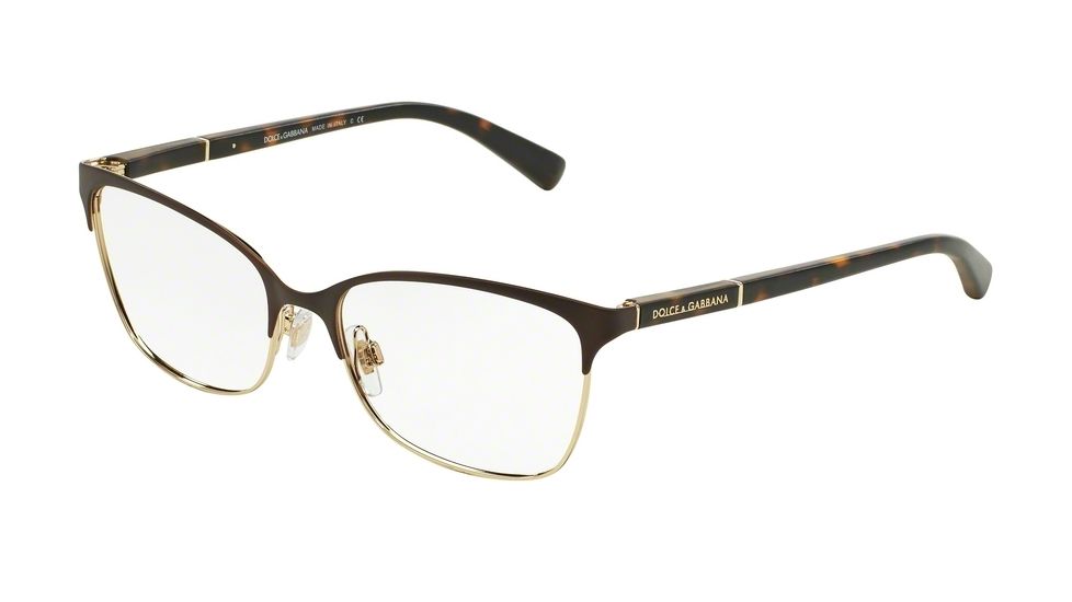 Dolce&amp;Gabbana LOGO PLAQUE DG1268 Bifocal Prescription Eyeglasses 1254-54 - Matte Brown/Pale Gold Frame