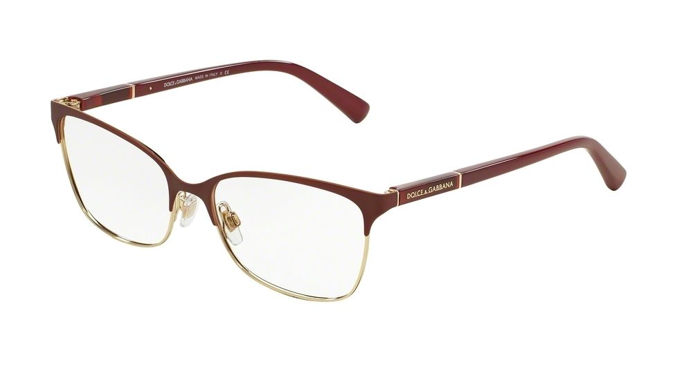 Dolce&amp;Gabbana LOGO PLAQUE DG1268 Bifocal Prescription Eyeglasses 1255-54 - Matte Dk Red/Pale Gold Frame
