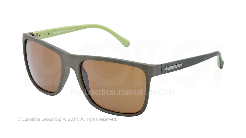 Dolce&amp;Gabbana OVER-MOLDED RUBEBR DG6086 Single Vision Prescription Sunglasses DG6086-280771-56 - Lens Diameter 56 mm, Frame Color Green Rubber