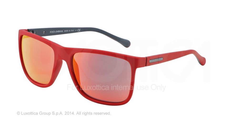 Dolce&amp;Gabbana OVER-MOLDED RUBEBR DG6086 Single Vision Prescription Sunglasses DG6086-28086Q-56 - Lens Diameter 56 mm, Frame Color Red Rubber