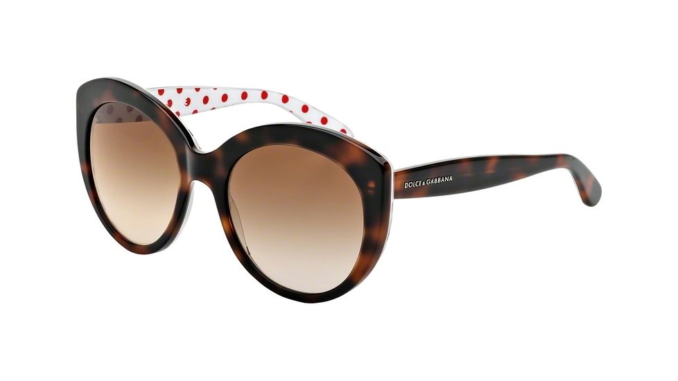 Dolce&amp;Gabbana POIS DG4227 Sunglasses 287213-54 - Havana/Pois Red/White Frame, Brown Gradient Lenses