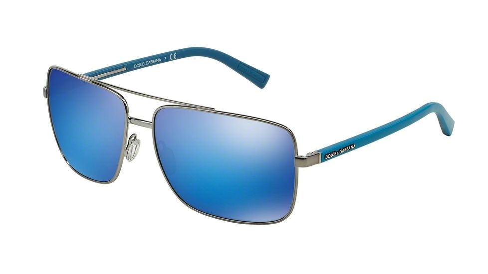 Dolce&amp;Gabbana RUBBER EVOLUTION DG2142 Sunglasses 125825-62 - Gunmetal Frame, Green Mirror Light Blue Lenses