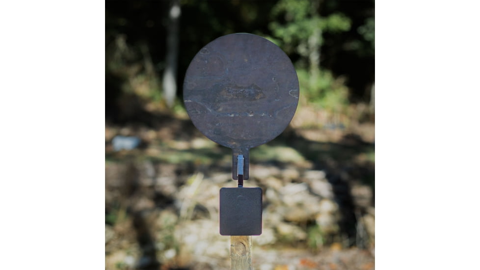 Double Tap Industries 3/8in AR500 8in Target w/2x4 Armored Knockdown Hanger, Raw/Black, TS-2x4-KD