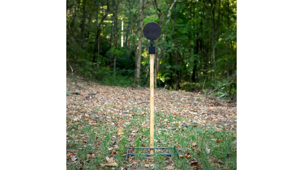 Double Tap Industries 3/8in AR500 8in Target w/2x4 Armored Knockdown Hanger, Raw/Black, TS-2x4-KD