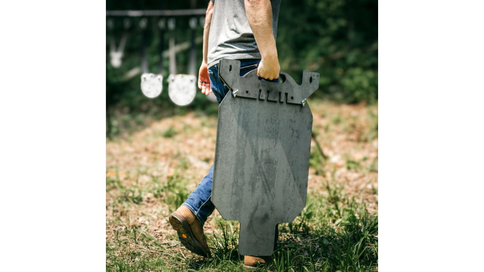 Double Tap Industries 3/8in AR500 Silhouette Target w/Modular Base, Raw, 12in x 20in, TS-MS-66