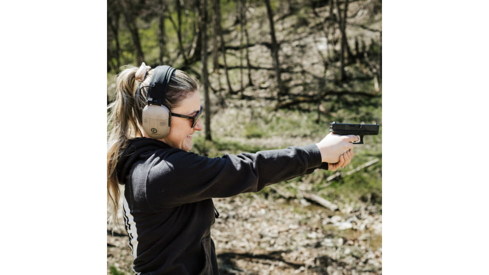 Double Tap Industries Bluetooth Earmuffs with Voice Enhancement &amp; Hearing Protection, Tan/Black, EM-BT-001