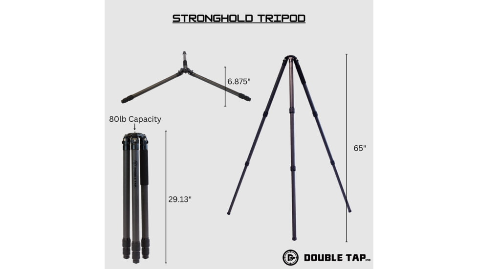 Double Tap Industries Stronghold Aluminum Shooting Tripod w/Ball Head, Black, TRI-A-002BH