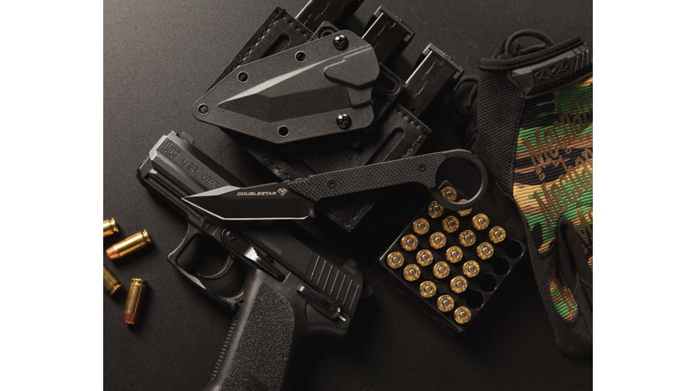 DoubleStar Ahab-X Fixed Knife, 3in, SK5, Black Coarse G10, Black, DSKI101