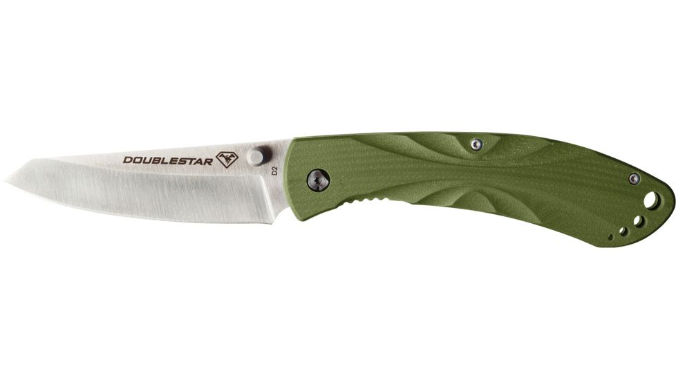 DoubleStar Brimstone Manual Folding Knife, 3.5in, D2 Tool Steel, Sheepsfoot, Satin Blade, G10 Handle, OD Green, DSKI100-ODSA