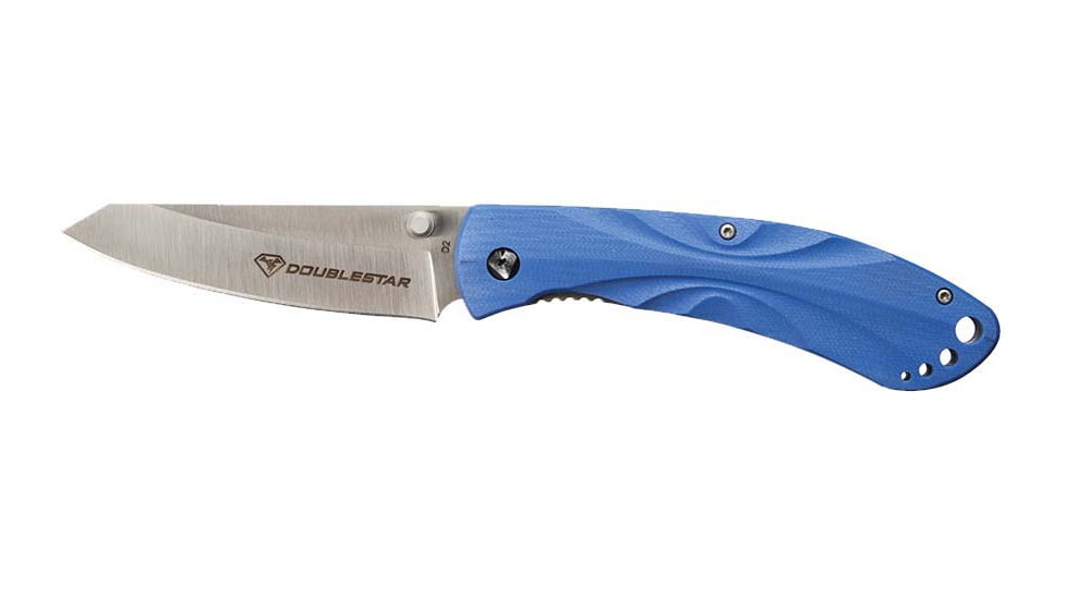 DoubleStar Folding Knife, D2 Tool Steel, 8 inches, Brimstone, Satin Blade Blue Handle, DSKI100-BLSA