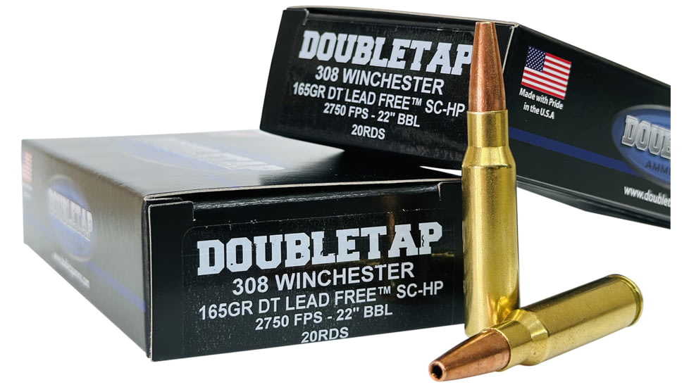 Doubletap Ammunition .308 Winchester 165 grain Lead-Free Hollow Point Brass Cased Rifle Ammo, 20 Rounds, 308W165X