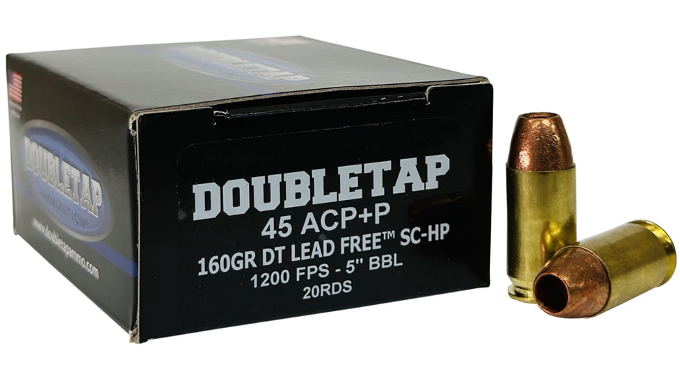 Doubletap Ammunition .45 ACP 160 grain Lead-Free Hollow Point Brass Cased Pistol Ammo, 20 Rounds, 45A160XM