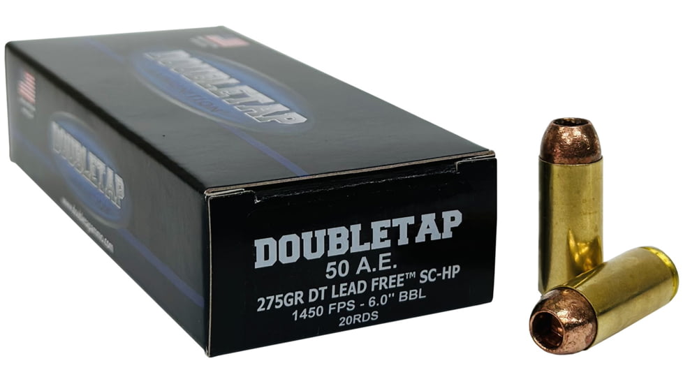 Doubletap Ammunition .50 Action Express 275 grain Solid Copper Hollow Point Brass Cased Pistol Ammo, 20 Rounds, 50AE275X