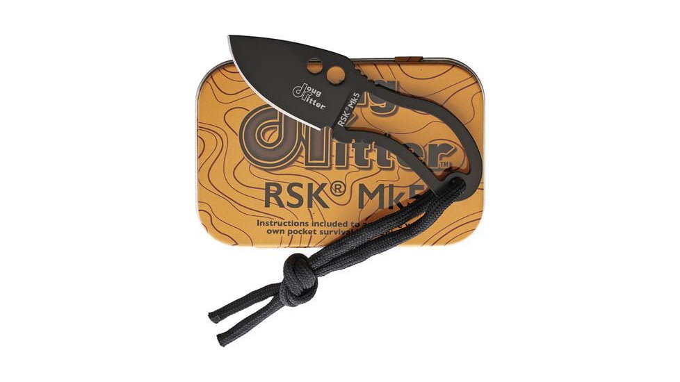 Doug Ritter RSK MK5 Fixed Blade Black Knife, 1.75 black coated 2Cr13 stainless blade, Skeletonized handle, DRMK5K / 2380K