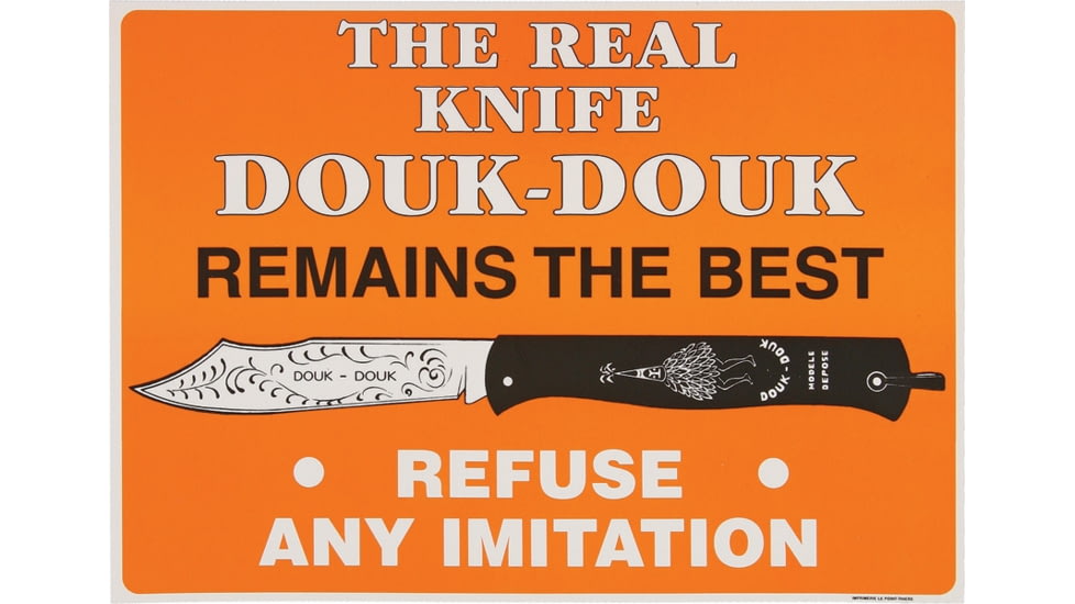 Douk-Douk Poster with Cardboard Construction, Measures 11.625in X 8.25in, Cardboard Construction, Free With Purchase Of Any Douk-Douk Knife, Customer Must Request Free Item, ADVERTISING POSTER
