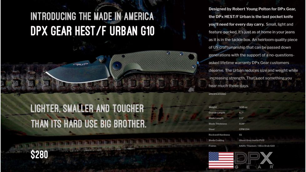 DPx Gear DPx HEST/F Urban Folding Knife, 2.9in, CPM 154, G-10, OD green and ghost grey, DPHSF060