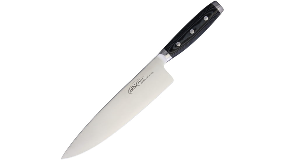 Dragon by Apogee Dragon Chefs Knife, 9 satin finish CTS-BD1 stainless blade, FDA approved black resin and linen canvas micarta , DRGN-CHEF-0900