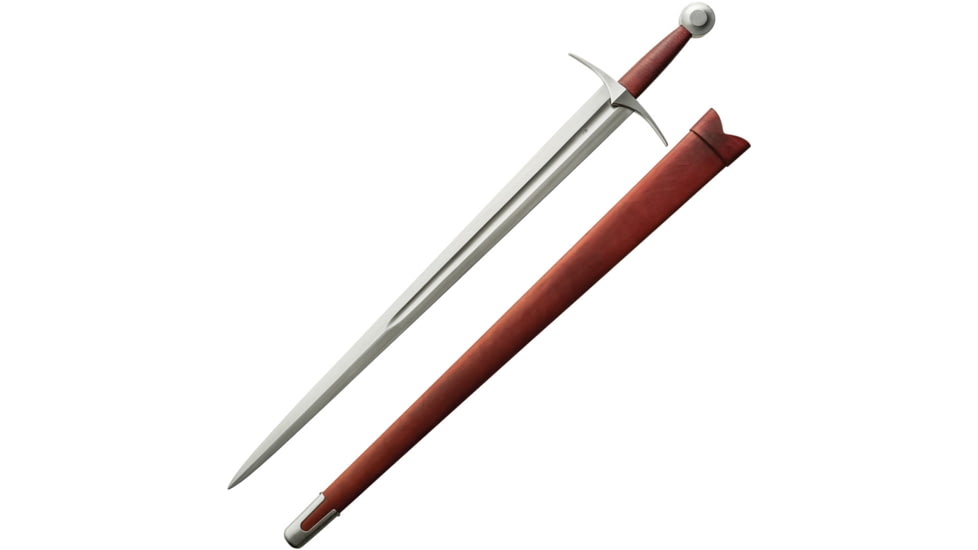 Dragon King Single Hand Arming Sword, 34.25in Overall, 28in Hand Forged 9260 Spring Steel Blade, Brown Leather Wrapped Handle, Atrim Design, Leather Wrapped Brown Wood Scabbard, SR36050