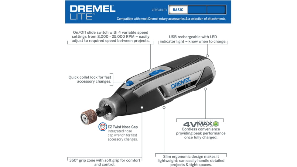 Dremel Lite 4-Volt Multipurpose Cordless Rotary Tool, Gray, 7760-N/10