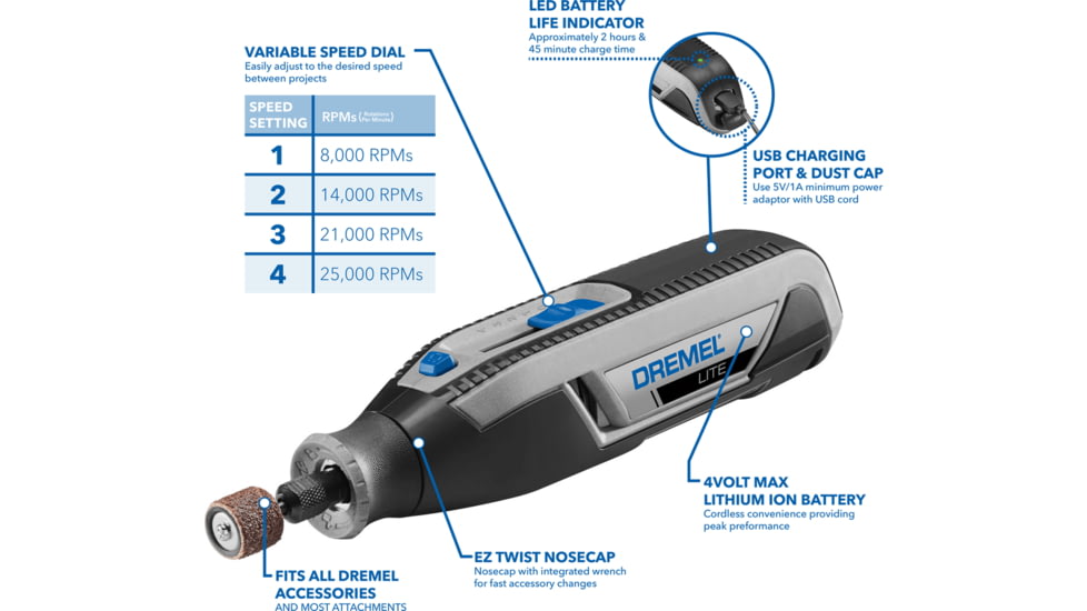 Dremel Lite 4-Volt Multipurpose Cordless Rotary Tool, Gray, 7760-N/10