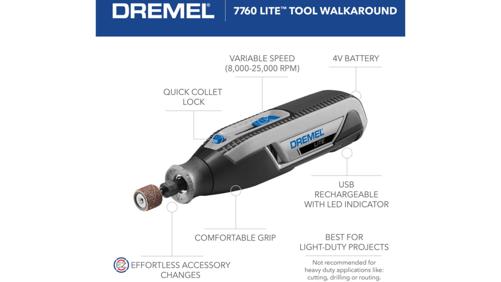 Dremel Lite 4-Volt Multipurpose Cordless Rotary Tool, Gray, 7760-N/10