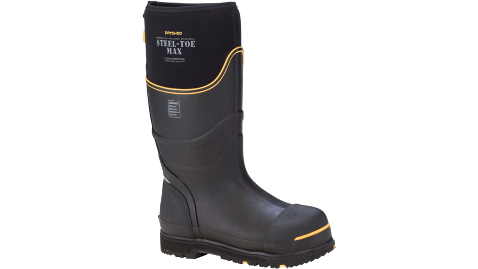 Dryshod Steel-Toe Max Hi Protective Work Boot - Mens, Black/Yellow, 10, STM-UH-BK-010