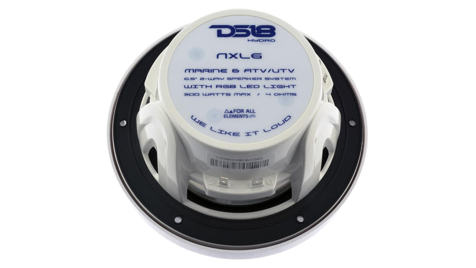 DS18 HYDRO 6.5in 2-Way Marine Speakers w/RGB LED Lights 300W, White, NXL-6