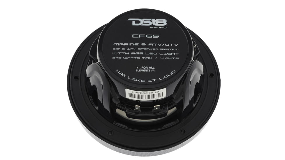 DS18 HYDRO 6.5in 2-Way Marine Speakers w/RGB LED Lights 375W, Black Carbon Fiber, CF-65