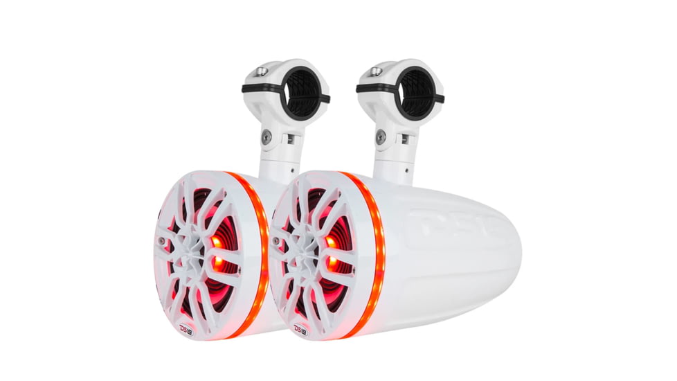 DS18 HYDRO 6.5in 2-Way Wakeboard Pod Tower Speakers w/1in Compression Driver &amp; RGB LED Lights - 450W, White, NXL-6TPWNEO