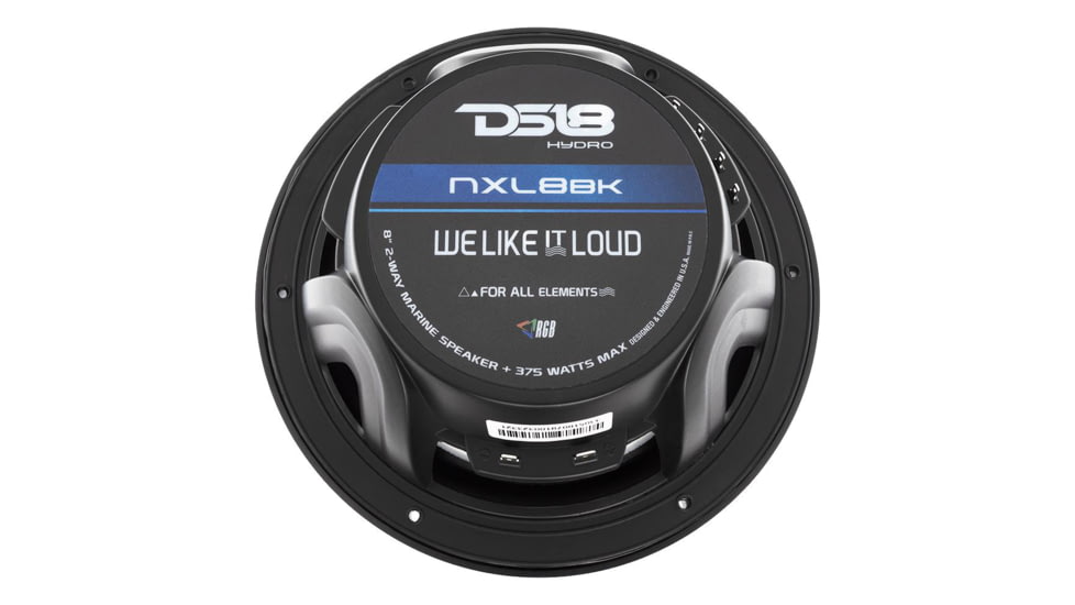 DS18 HYDRO 8in 2-Way Marine Speakers w/RGB LED Lights 375W, Matte Black, NXL-8BK