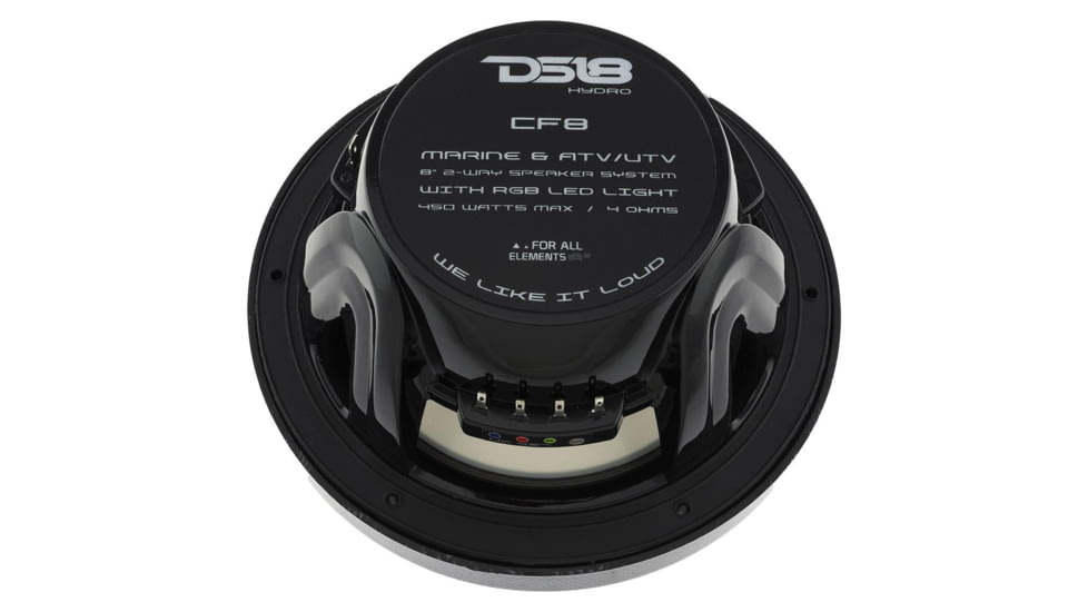 DS18 HYDRO 8in 2-Way Marine Speakers w/RGB LED Lights 450W, Black Carbon Fiber, CF-8