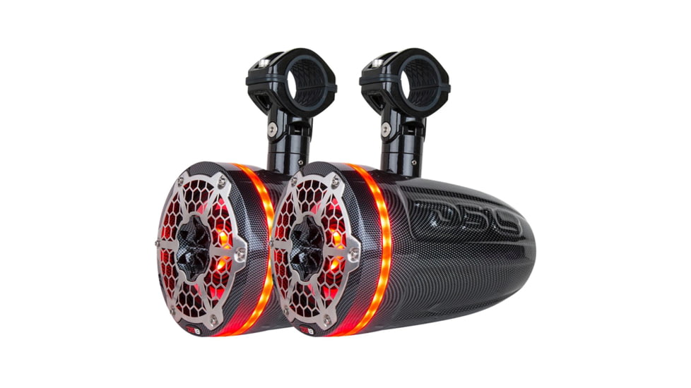 DS18 HYDRO 8in 2-Way Wakeboard Pod Tower Speakers w/1.5in Compression Driver &amp; RGB Lights - 600W, Black, CF-8TPBNEO